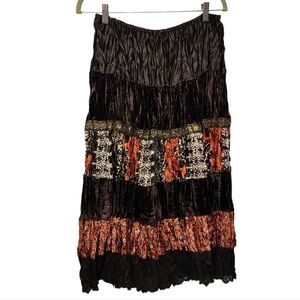 Allison Taylor orange and brown fall velvet lace Tiered Midi Skirt